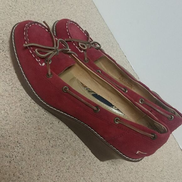 👍 Sperry Red Suede Wedges Size 8.5 - Picture 3 of 5